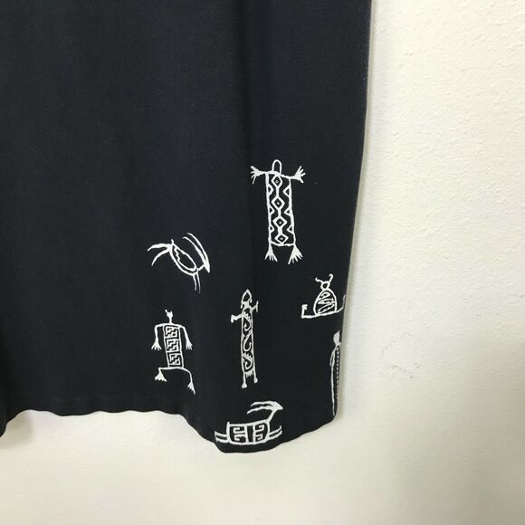 Bfofo Designs Midi Dress Size L Black Short Sleeve Cotton Hieroglyphics Womens - Picture 6 of 9